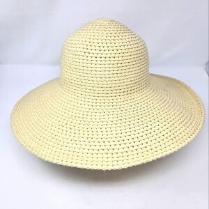 LANDS' END NATURAL CREAM OVERSIZE ADJUSTABLE SUN HAT CAP WOMEN OS VACATION BEACH